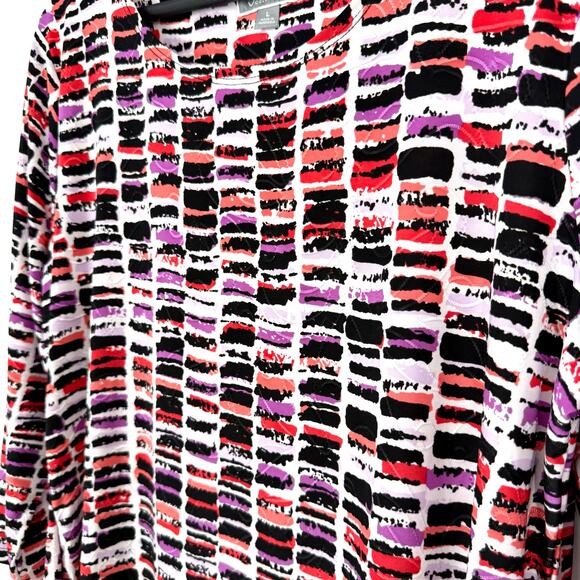 JM Collection Sz Large Black White Red Stretchy 3/4 Sleeve Blouse Shirt Top - Picture 6 of 7